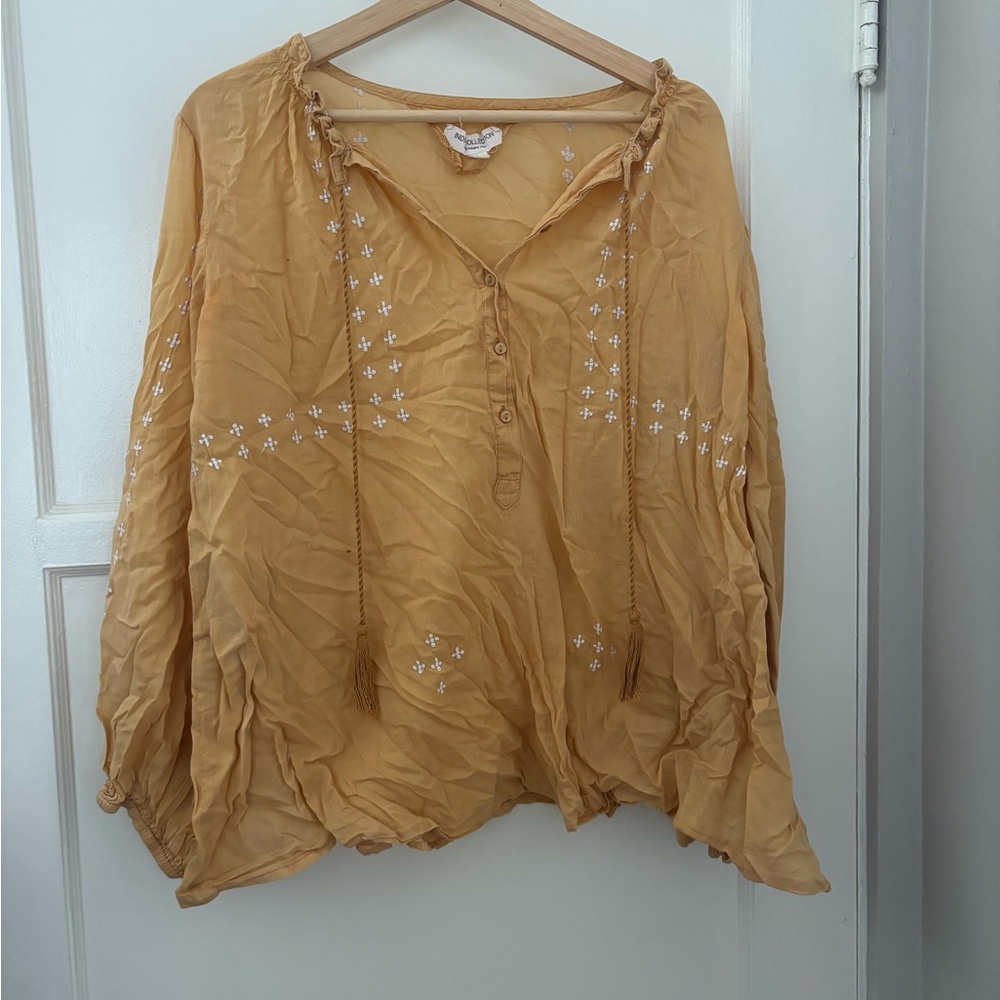 Emerson Fry Mustard Yellow Embroidered Peasant Blouse